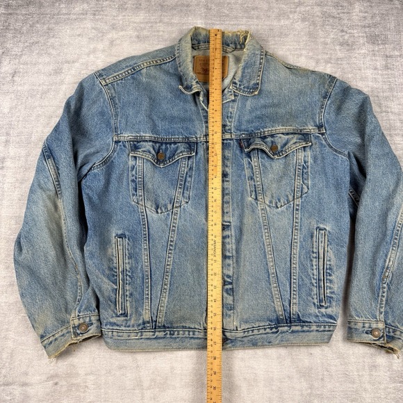 Levis Jacket Mens Medium Blue denim Vtg 90s Type 3 trucker Distressed Western - Picture 10 of 13